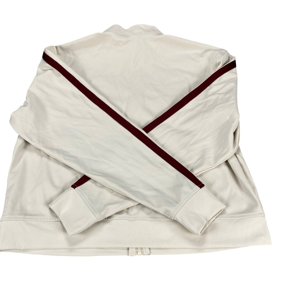 Athleta Womens Cream Track‎ Jacket Burgundy Stripe Full Zip Mock Neck Large